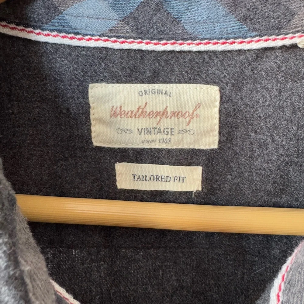 Weatherproof Vintage Gray Flannel Tailored Long Sleeve Button Down Shirt Large